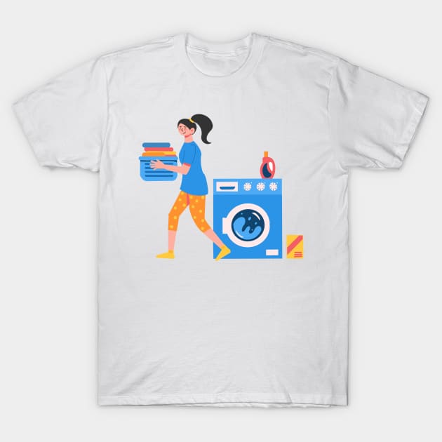 Hand Drawn "Woman In Laundry" T-Shirt by Saestu Mbathi